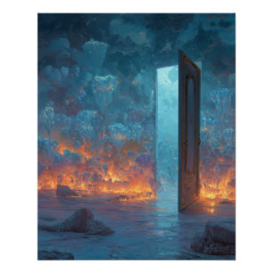 Blauw Portaal Tussen Scharlaken Stormen Perfect Poster