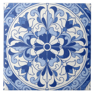 Blauw Portugees Azulejo Bloemen Medaillon Tegeltje