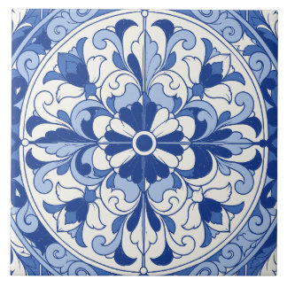 Blauw Portugees Azulejo Bloemen Medaillon Tegeltje