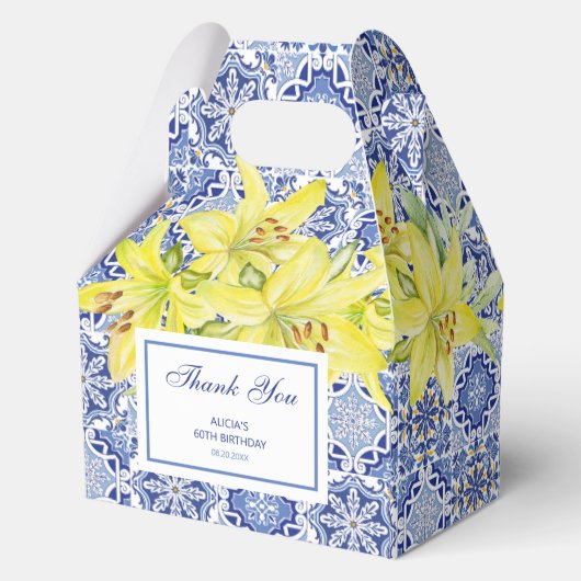 Blauw Portugees Azulejo Gele Lelie Bedankt Bedankdoosjes (Achterkant)