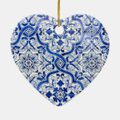 Blauw-Portugees Azulejo Heart-kerstversiering Keramisch Ornament (Achterkant)