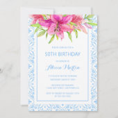 Blauw Portugees Azulejo Lily Elke leeftijd Verjaar Kaart (Voorkant)