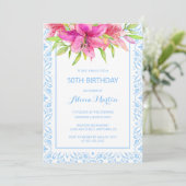 Blauw Portugees Azulejo Lily Elke leeftijd Verjaar Kaart (Staand voorkant)