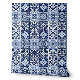 Blauw Portugees Azulejo-tegelpatroon vinyl Behang