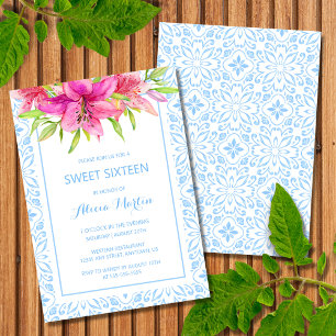 Blauw Portugees Azulejo Tegels Lily 16e Verjaardag Kaart