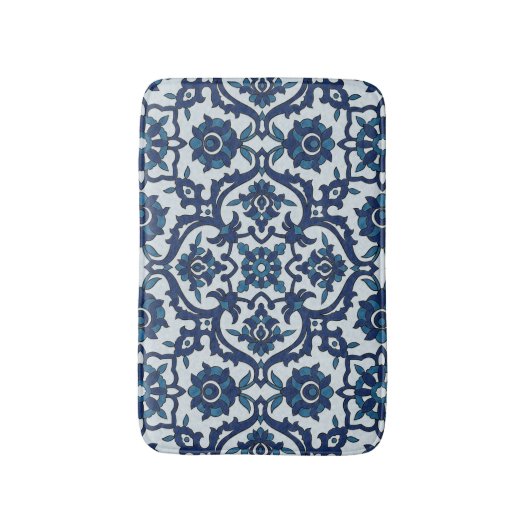 Blauw Portugees Azulejos Floral Tile Pattern Badmat (Voorkant Verticaal)