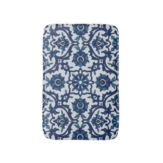 Blauw Portugees Azulejos Floral Tile Pattern Badmat (Voorkant Verticaal)