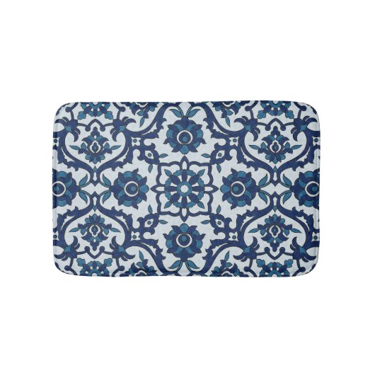 Blauw Portugees Azulejos Floral Tile Pattern Badmat (Voorkant)
