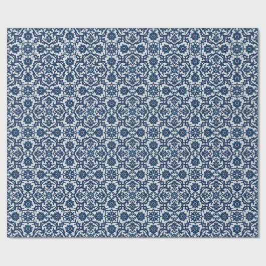 Blauw Portugees Azulejos Floral Tile Pattern Cadeaupapier (Vlak)