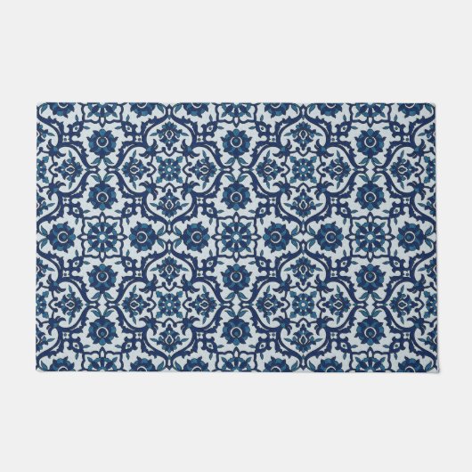Blauw Portugees Azulejos Floral Tile Pattern Deurmat (Voorkant)