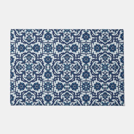 Blauw Portugees Azulejos Floral Tile Pattern Deurmat (Voorkant)