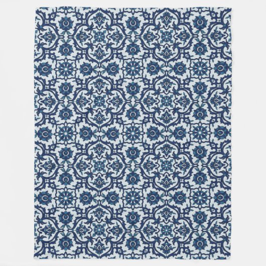 Blauw Portugees Azulejos Floral Tile Pattern Fleece Deken (Voorkant)