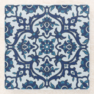 Blauw Portugees Azulejos Floral Tile Pattern Glazen Onderzetter