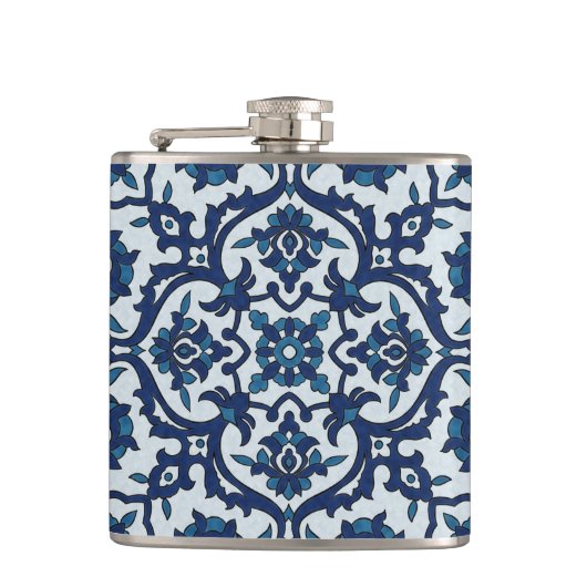 Blauw Portugees Azulejos Floral Tile Pattern Heupfles (Voorkant)