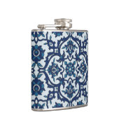 Blauw Portugees Azulejos Floral Tile Pattern Heupfles (Rechts)