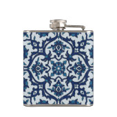 Blauw Portugees Azulejos Floral Tile Pattern Heupfles (Achterkant)