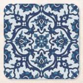 Blauw Portugees Azulejos Floral Tile Pattern Kartonnen Onderzetters (Voorkant)