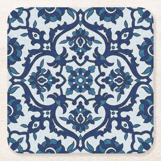 Blauw Portugees Azulejos Floral Tile Pattern Kartonnen Onderzetters (Voorkant)