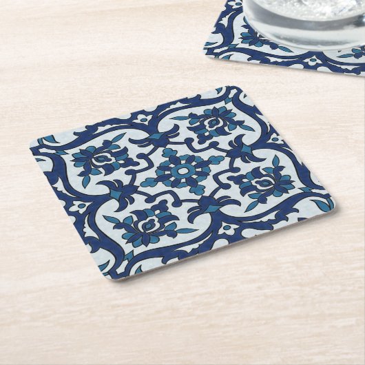 Blauw Portugees Azulejos Floral Tile Pattern Kartonnen Onderzetters (Schuin)