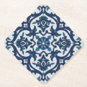 Blauw Portugees Azulejos Floral Tile Pattern Kartonnen Onderzetters (Voorkant)