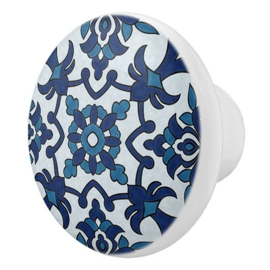 Blauw Portugees Azulejos Floral Tile Pattern Keramische Knop (Rechts)