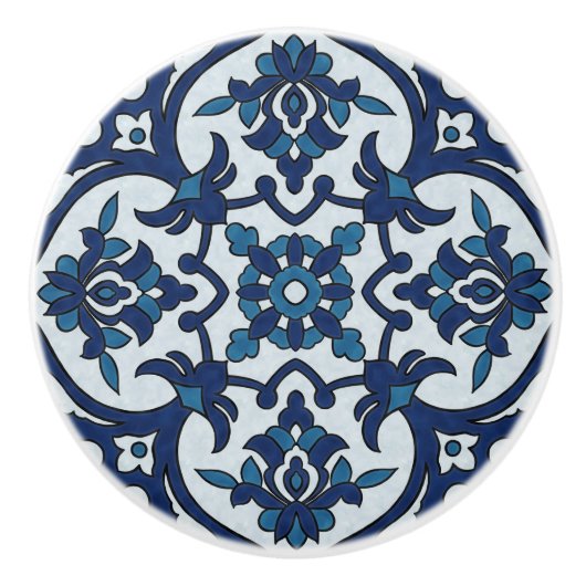 Blauw Portugees Azulejos Floral Tile Pattern Keramische Knop (Voorkant)