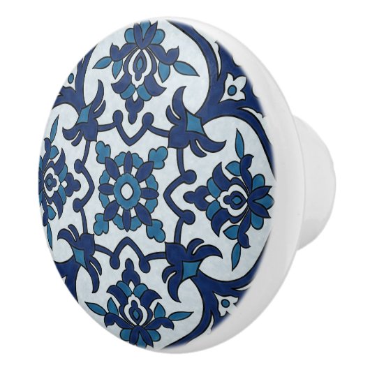 Blauw Portugees Azulejos Floral Tile Pattern Keramische Knop (Rechts)