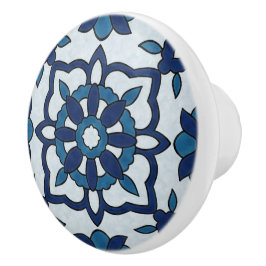 Blauw Portugees Azulejos Floral Tile Pattern  Keramische Knop