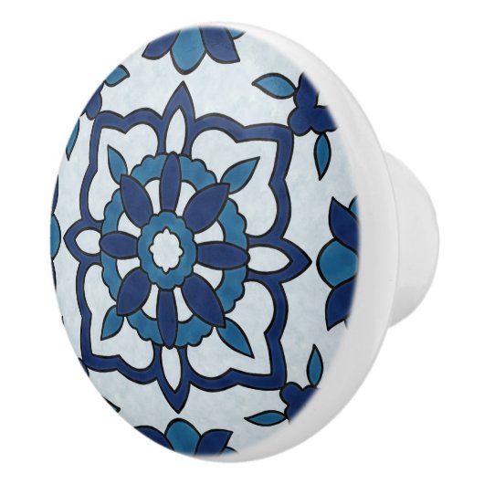 Blauw Portugees Azulejos Floral Tile Pattern Keramische Knop (Rechts)