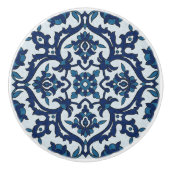 Blauw Portugees Azulejos Floral Tile Pattern Keramische Knop (Voorkant)