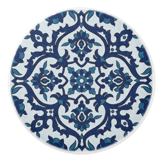 Blauw Portugees Azulejos Floral Tile Pattern Keramische Knop (Voorkant)