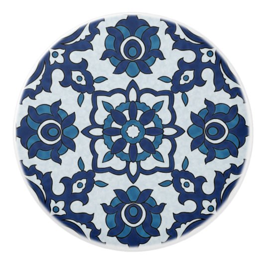 Blauw Portugees Azulejos Floral Tile Pattern Keramische Knop (Voorkant)