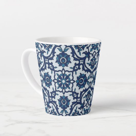 Blauw Portugees Azulejos Floral Tile Pattern Latte Mok (Linkerhoek)