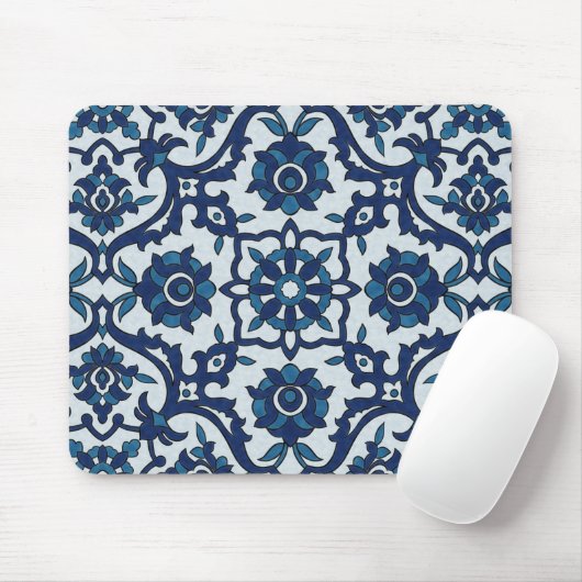 Blauw Portugees Azulejos Floral Tile Pattern Muismat (Met muis)
