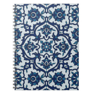 Blauw Portugees Azulejos Floral Tile Pattern Notitieboek