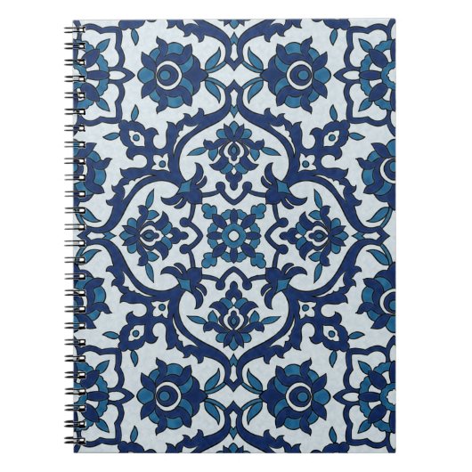 Blauw Portugees Azulejos Floral Tile Pattern Notitieboek (Voorkant)
