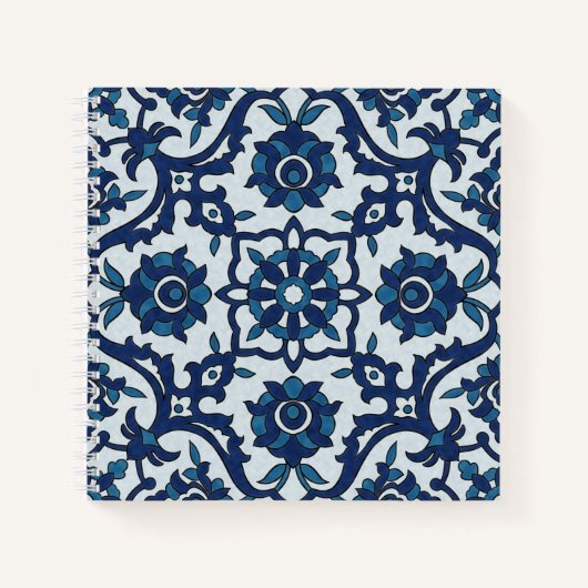 Blauw Portugees Azulejos Floral Tile Pattern Notitieboek (Voorkant)