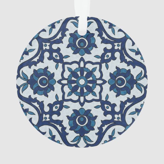 Blauw Portugees Azulejos Floral Tile Pattern Ornament (achterkant)