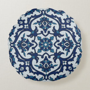 Blauw Portugees Azulejos Floral Tile Pattern Rond Kussen