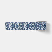 Blauw Portugees Azulejos Floral Tile Pattern Satijnen Lint (Voorkant)