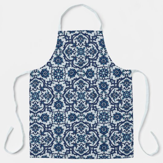 Blauw Portugees Azulejos Floral Tile Pattern Schort (Voorkant)