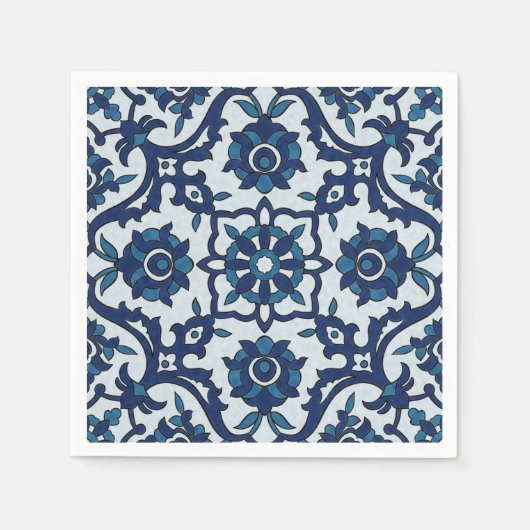 Blauw Portugees Azulejos Floral Tile Pattern Servet (Voorkant)