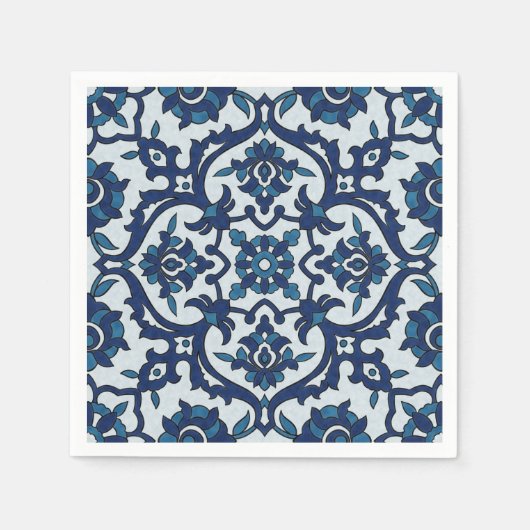 Blauw Portugees Azulejos Floral Tile Pattern Servet (Voorkant)