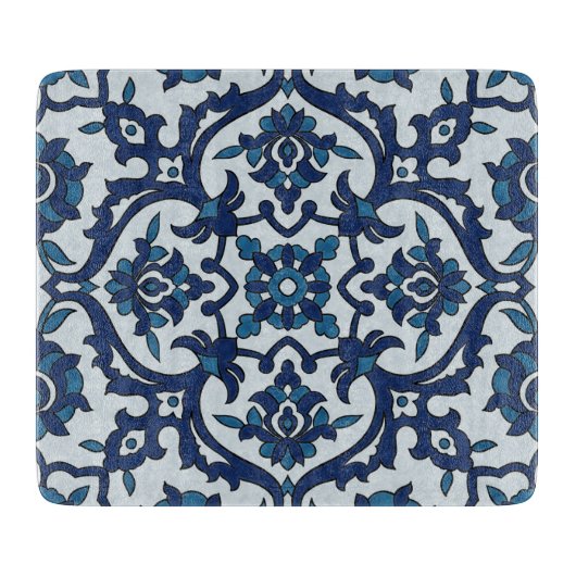 Blauw Portugees Azulejos Floral Tile Pattern Snijplank (Voorkant)