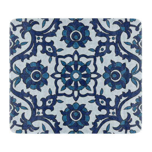 Blauw Portugees Azulejos Floral Tile Pattern Snijplank (Voorkant)
