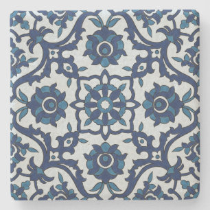 Blauw Portugees Azulejos Floral Tile Pattern Stenen Onderzetter