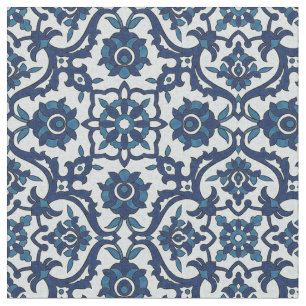 Blauw Portugees Azulejos Floral Tile Pattern Stof