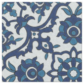 Blauw Portugees Azulejos Floral Tile Pattern Stof (Close Up)