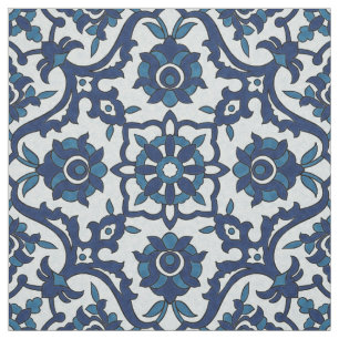 Blauw Portugees Azulejos Floral Tile Pattern Stof