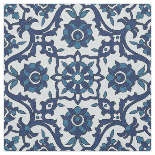 Blauw Portugees Azulejos Floral Tile Pattern Stof (Swatch)